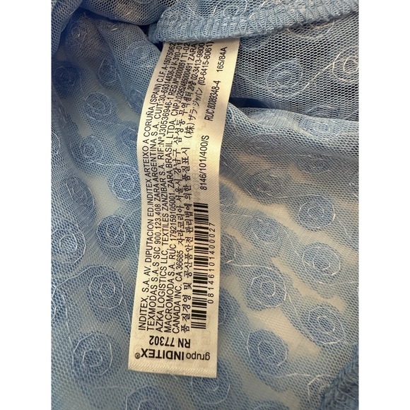 Zara Top Women's Small Blue‎ Floral Roae Bud Tulle Puff Sleeve Cropped Formal - Picture 8 of 11